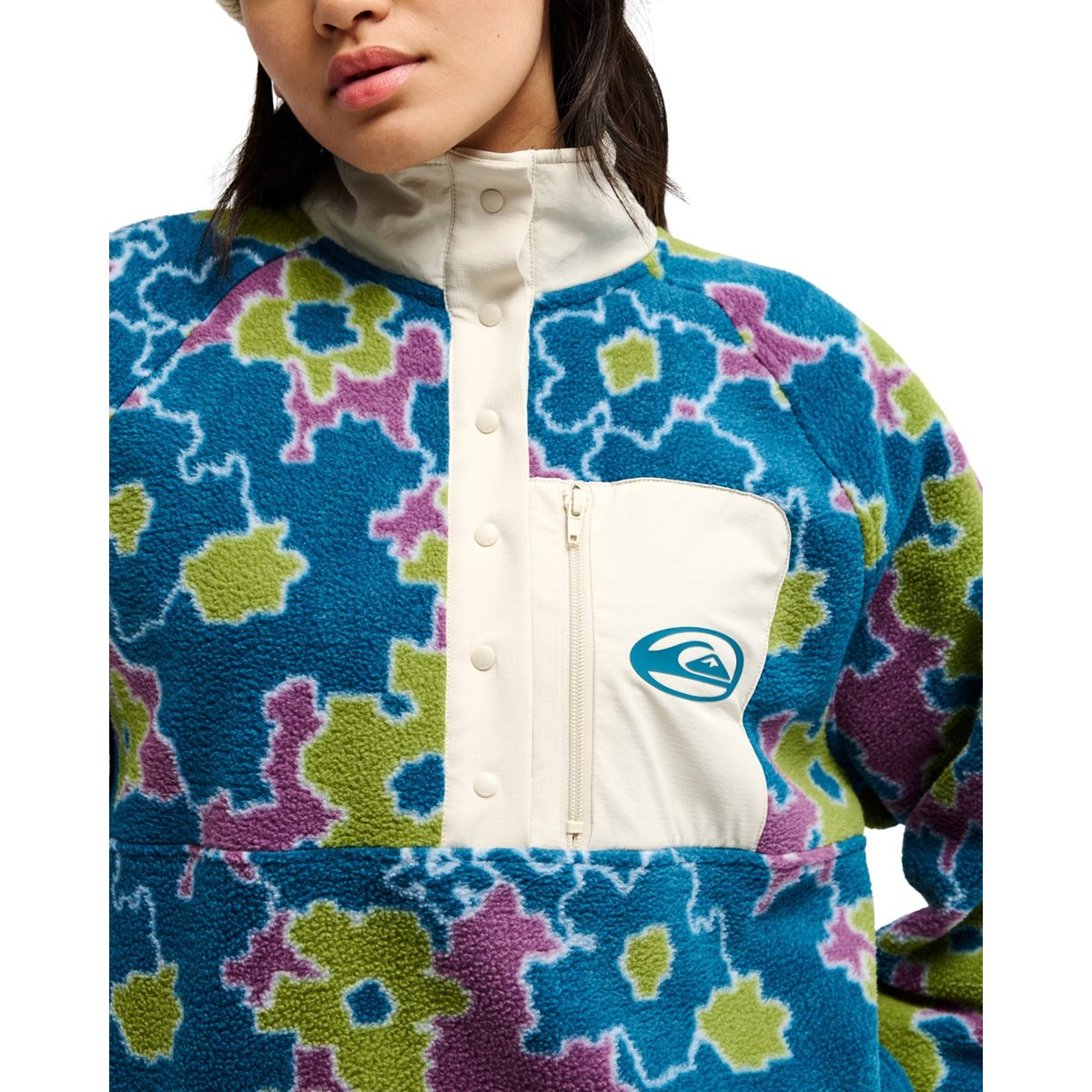 Polaire demi-zip RENEK POLAR vert calliste green pixelated flowe, QUIKSILVER