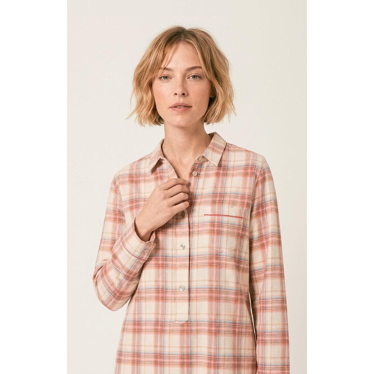 Chemise Grand-Père en flanelle de coton à carreaux Alix peche, ARTHUR