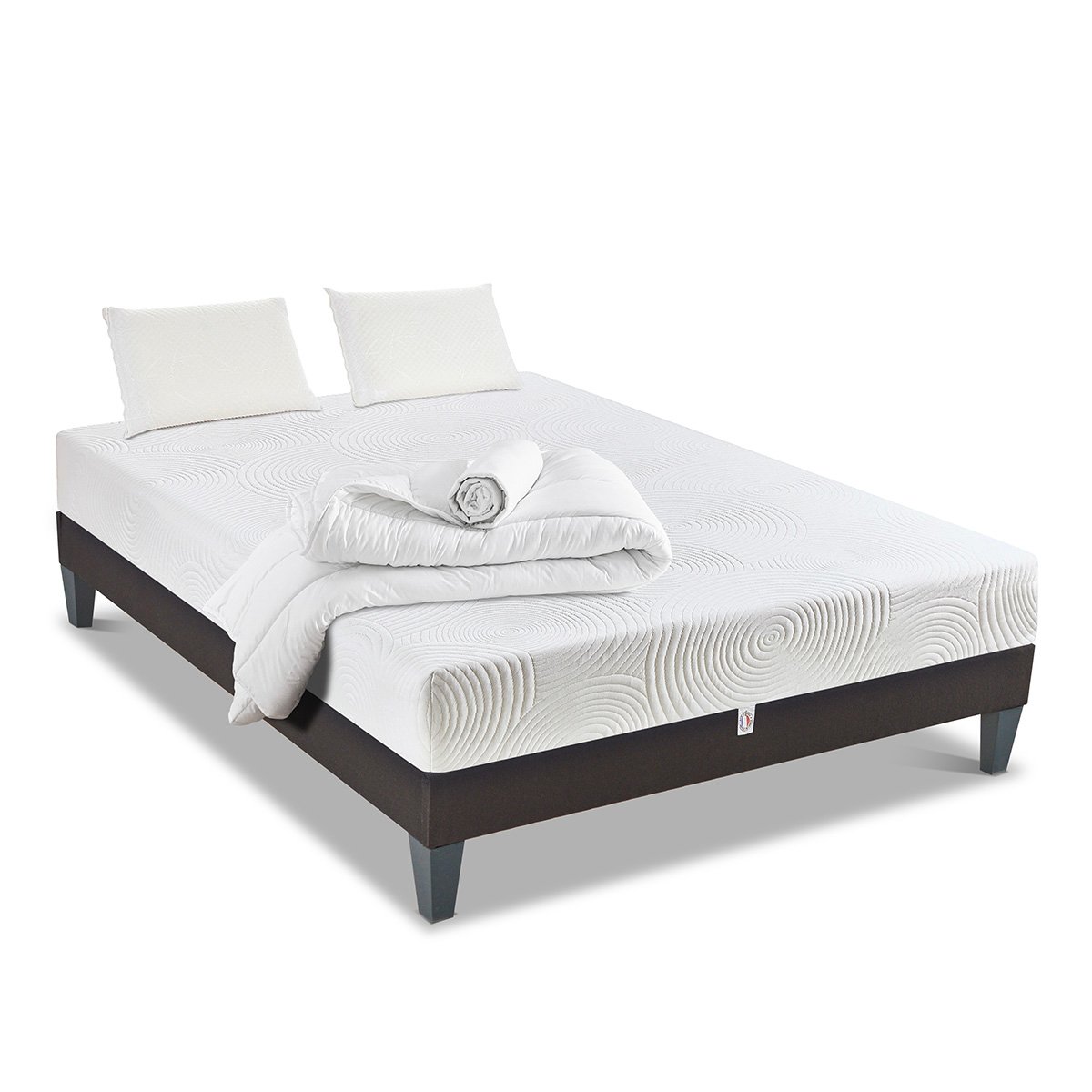 Prêt-à-dormir HÉRA avec Sommier, Couette, Oreillers et Protège-matelas blanc, OLYMPE LITERIE