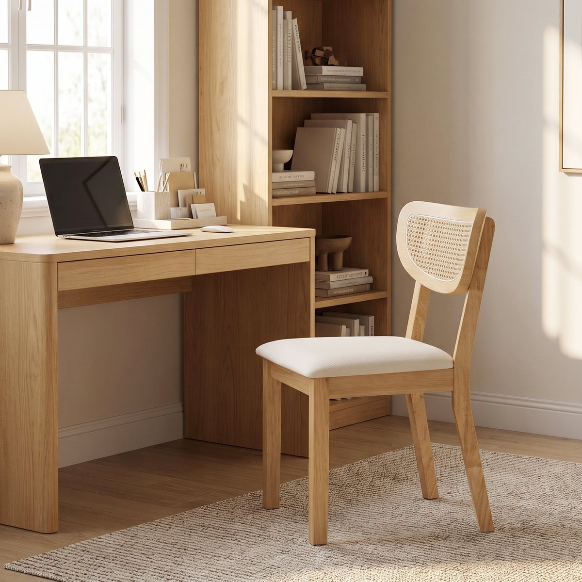 Chaise de salle à manger Tissu aspect lin beige, chêne naturel, HOMCOM