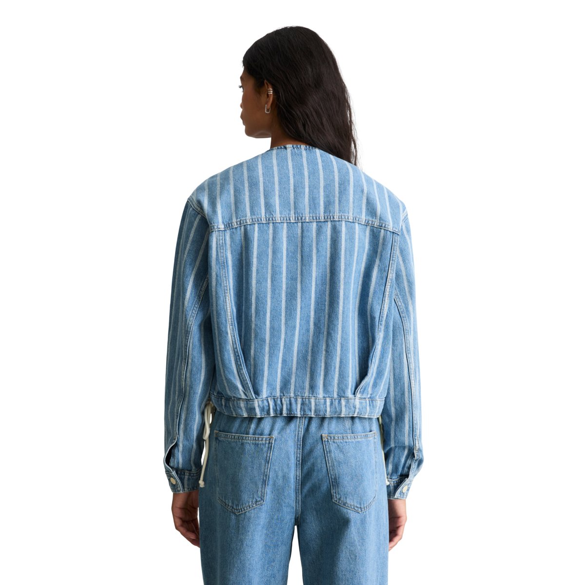 Veste en jean rayée, coupe carrée en pur coton bio bleu, MARC O’POLO DENIM