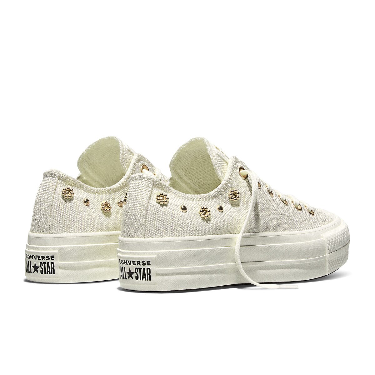 Sneakers CHUCK TAYLOR ALL STAR LIFT OX SHINY HEATHERED CANVAS STUDS ecru/goldfarben, CONVERSE