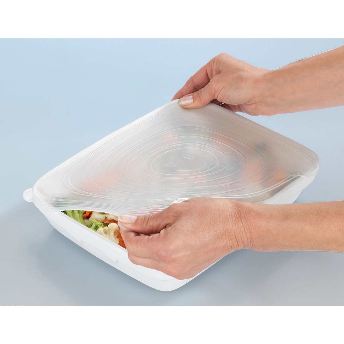 Ensemble de 6 couvres-pots extensibles en silicone STRETCH blanc, WENKO