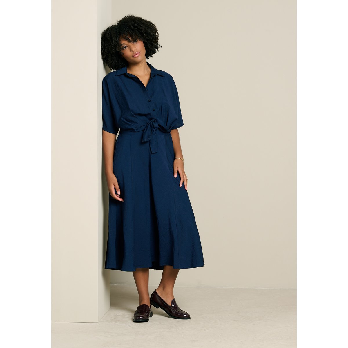 Jupe midi fluide bleu marine, LOLALIZA