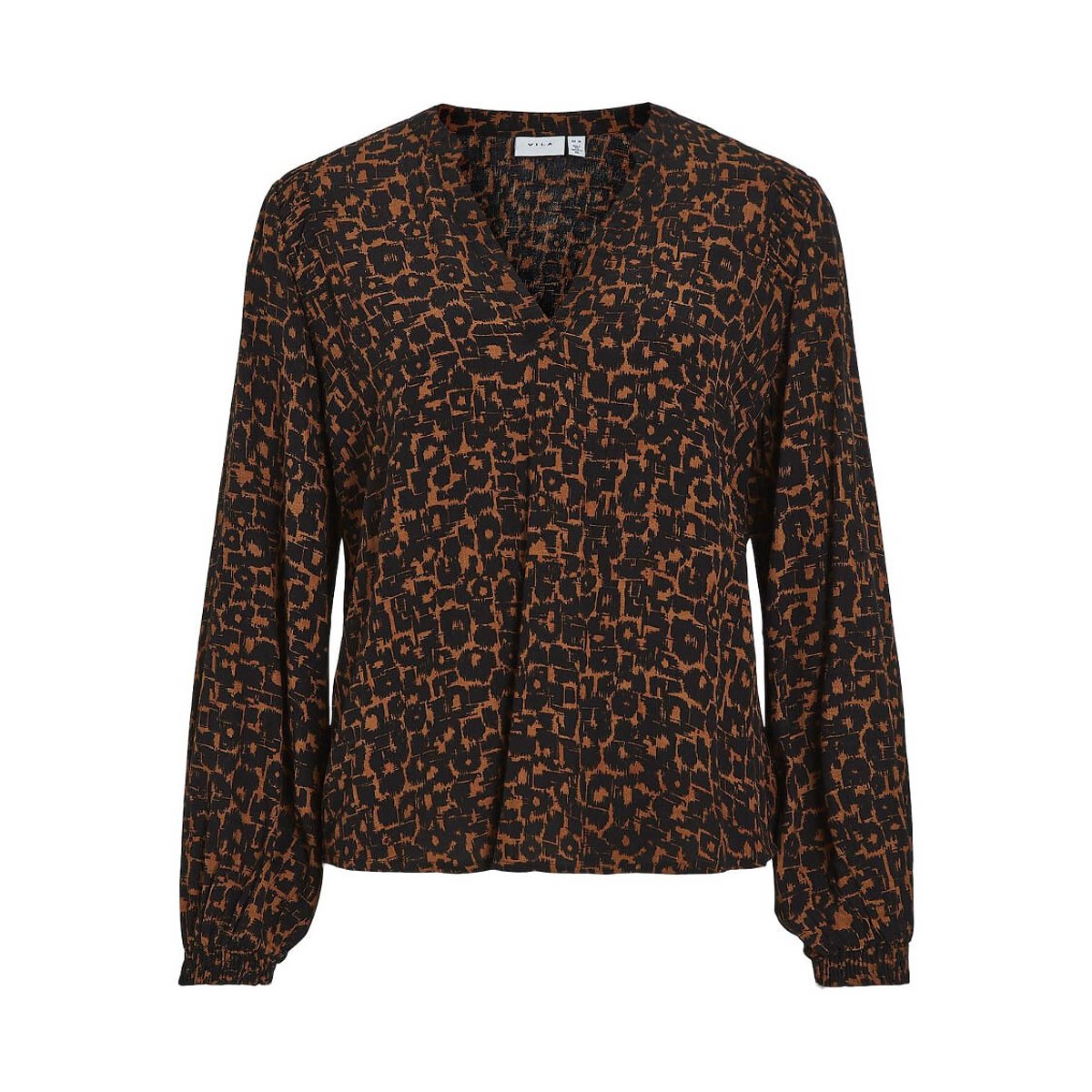 Blouson imprimé graphique, col V camel/noir, VILA