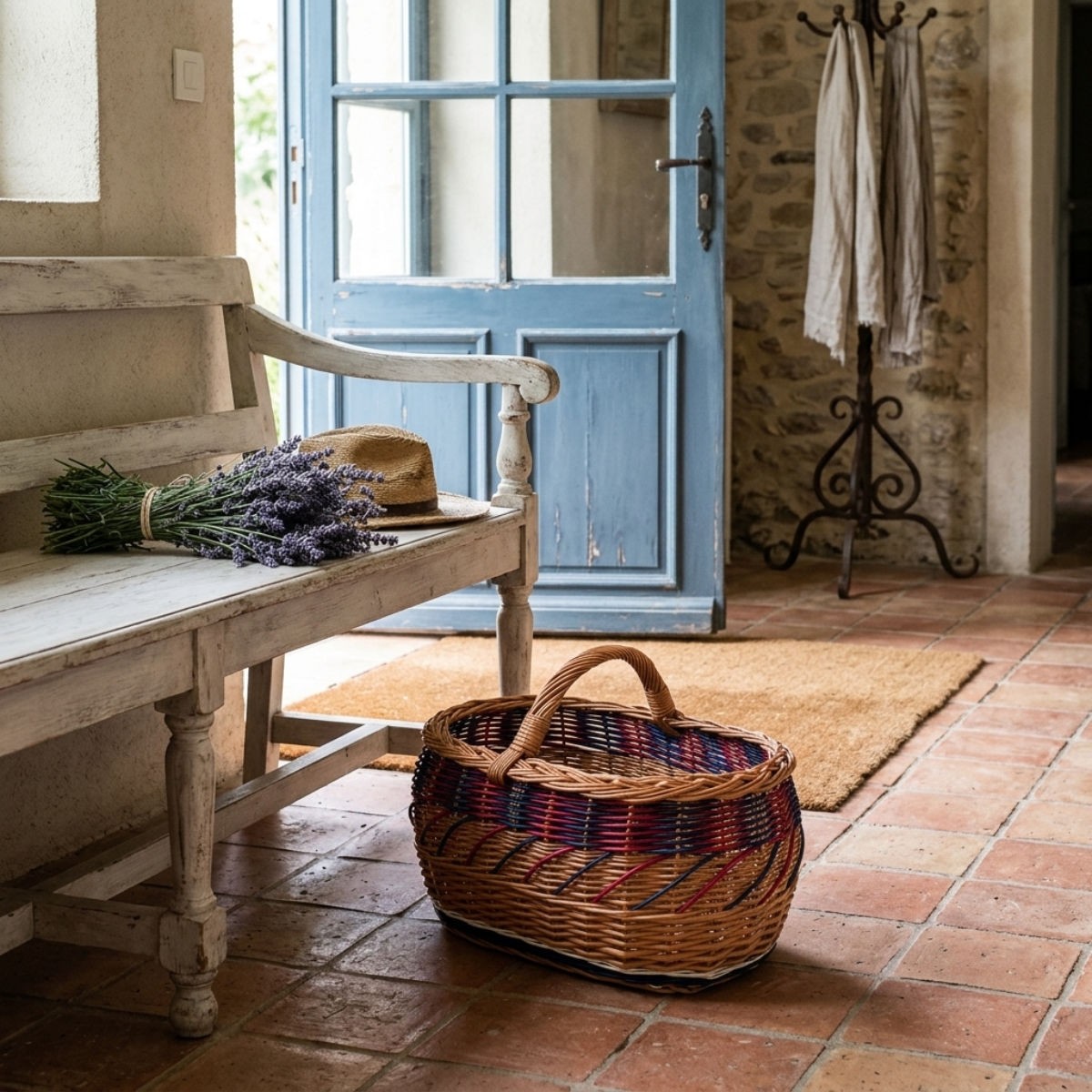 Panier à commission en osier bleu-rose, KOK