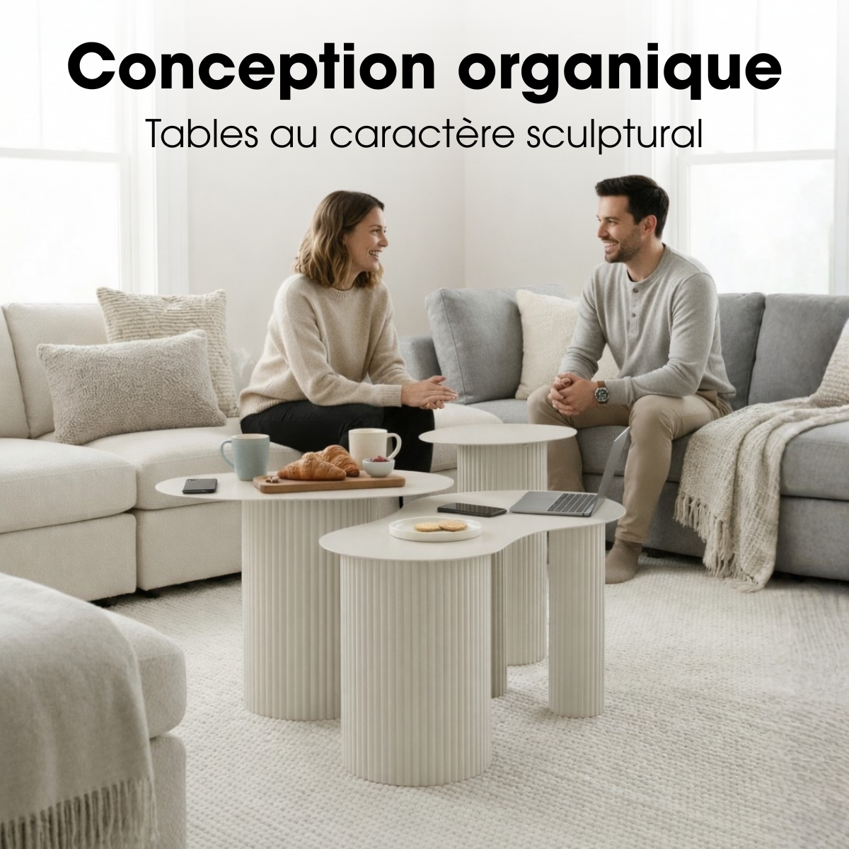 Table d'appoint LUX blanc cassé, MICA DECORATIONS