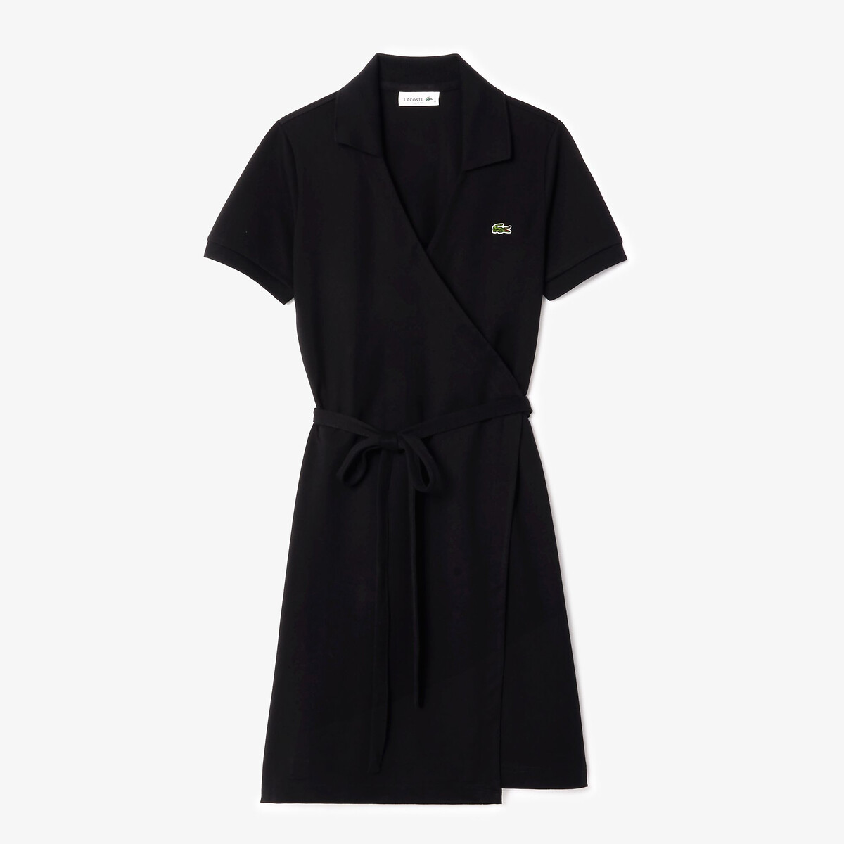 Wrapover Polo Dress in Mini Cotton Pique black, LACOSTE