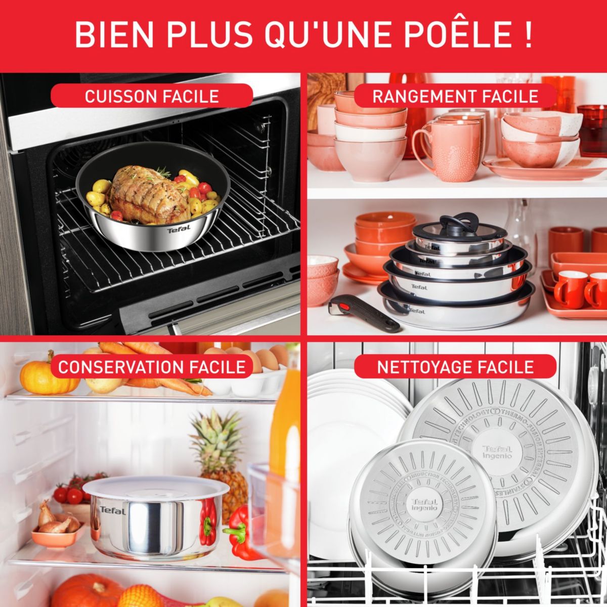 Batterie de cuisine Ingenio Emotion 5 pcs couleur unique, TEFAL