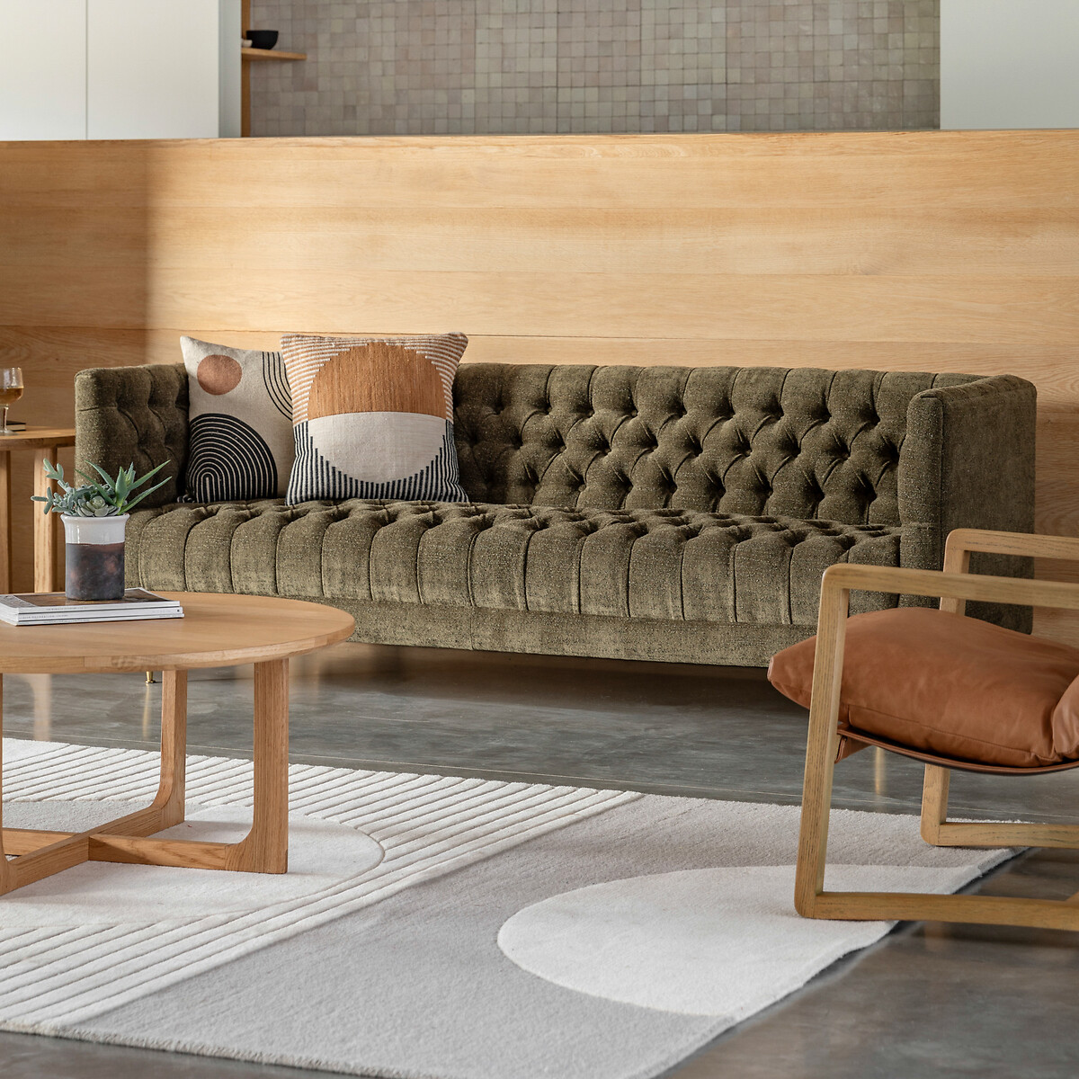 Kendal Retro Buttoned Textured Boucle 3-Seater Sofa green, ÉDITÉ
