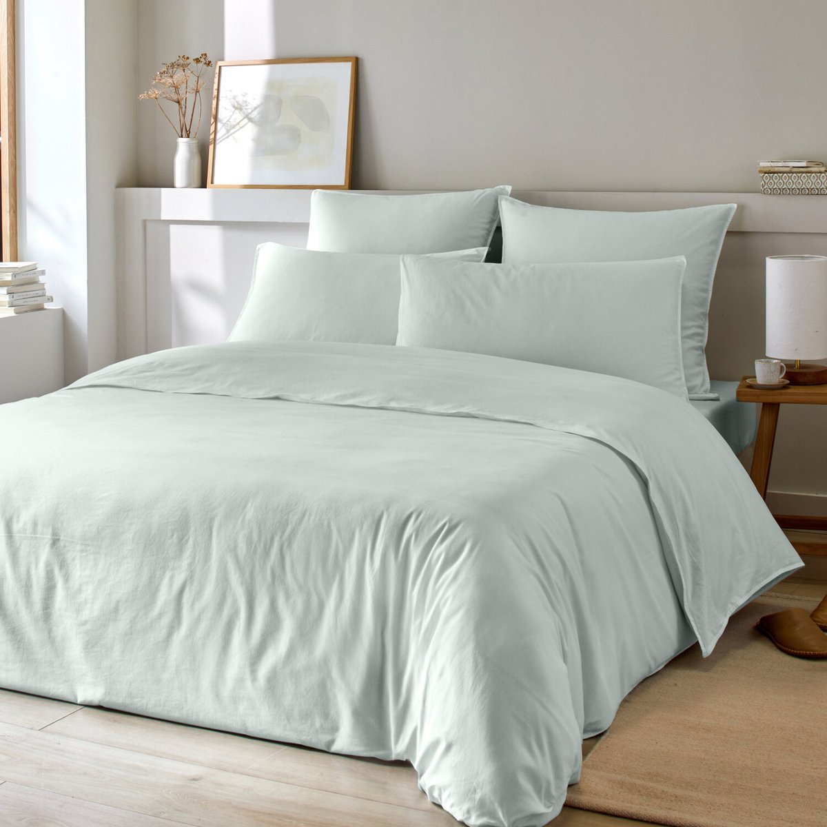 Parure housse de couette en coton et bambou unie, BAMORA vert menthe, C DESIGN HOME TEXTILE