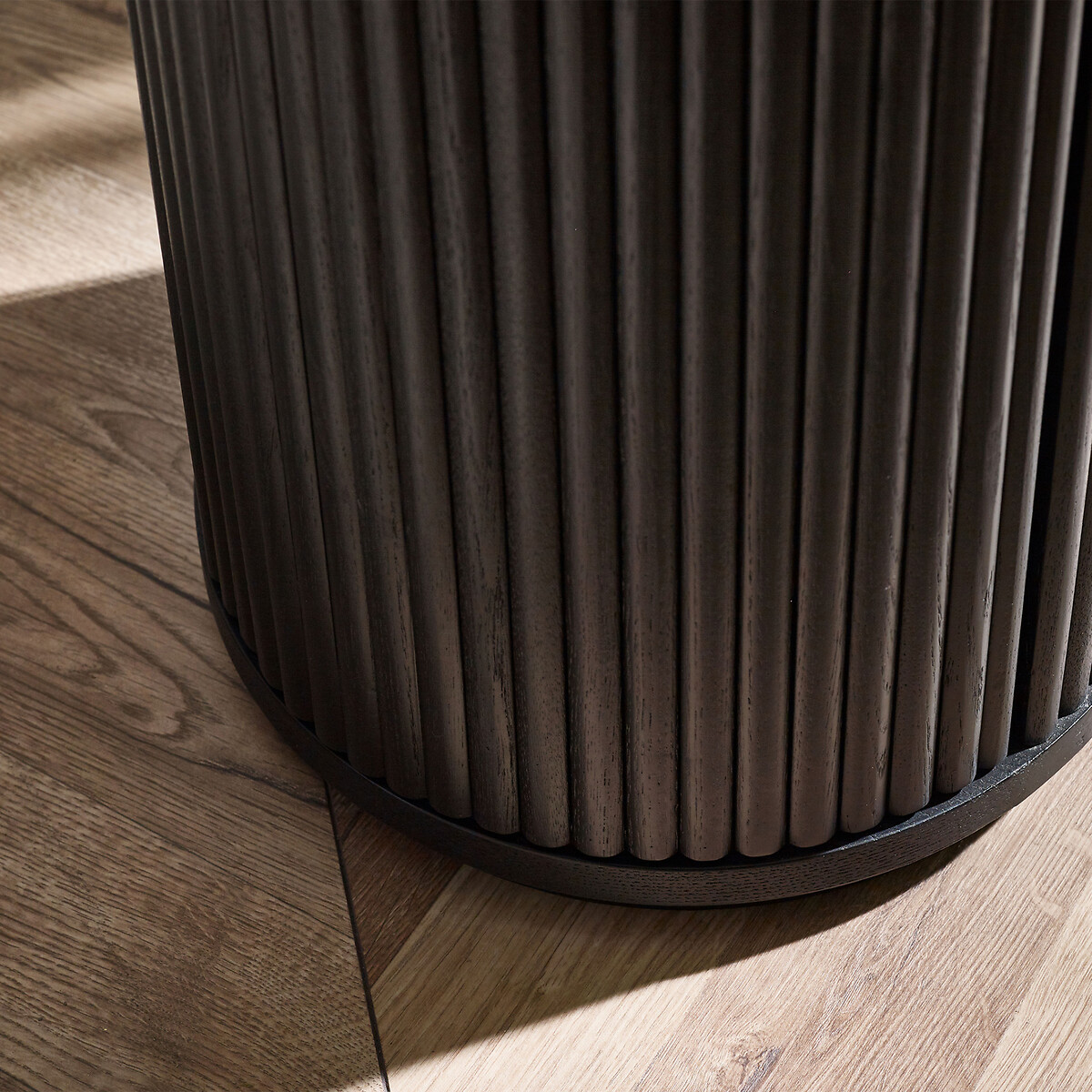 Lucien Fluted Wood Round Side Table with Hidden Storage black, SO'HOME