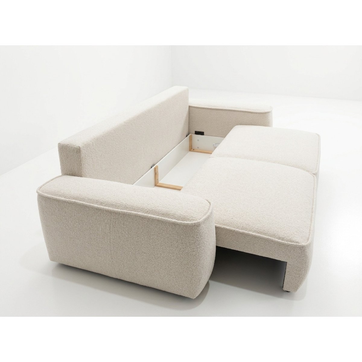 Canapé droit convertible 3 places en tissu chenille, HONORE blanc, BOBOCHIC