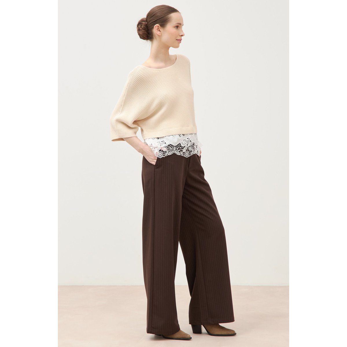 Pull col bateau manches courtes ivoire, BONOBO
