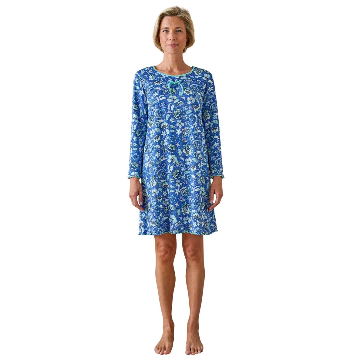Chemise de nuit maille pur coton imprimé bleu, DAXON