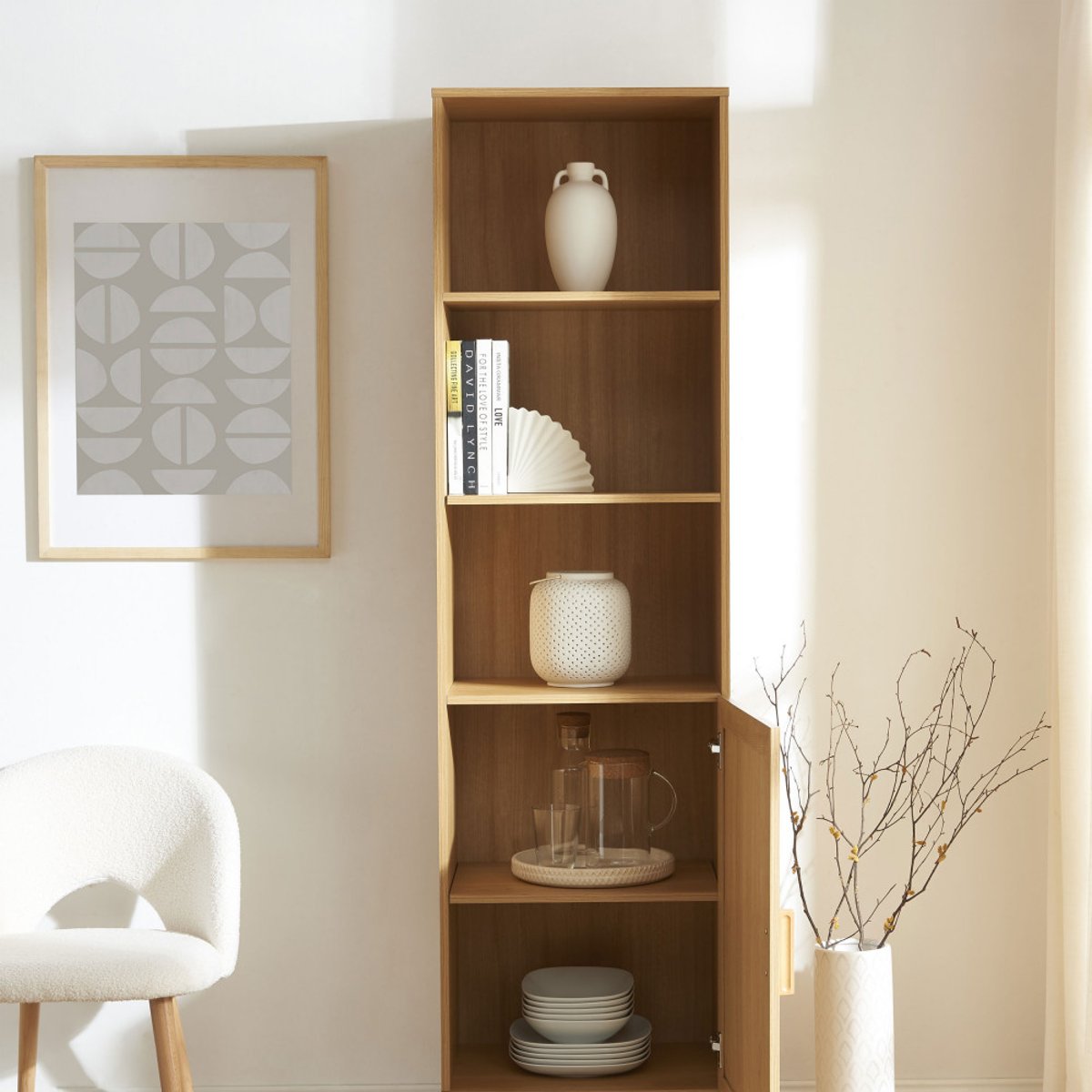 Colonne de rangement en bois et cannage H190cm- JUNE bois clair, DRAWER