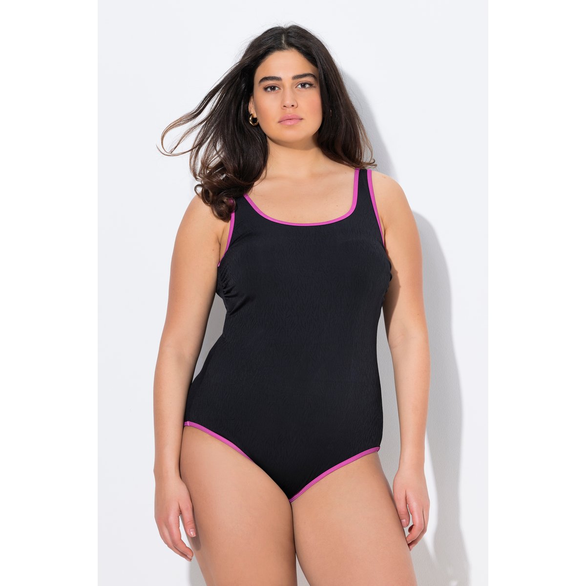 Maillot de bain, passepoils colorés noir, ULLA POPKEN