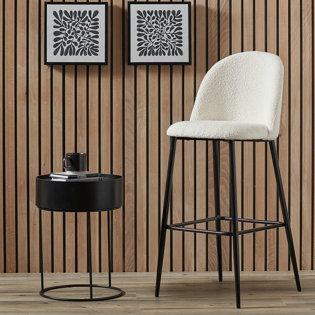 Tavi Bouclé & Metal Bar Stool white, SO'HOME