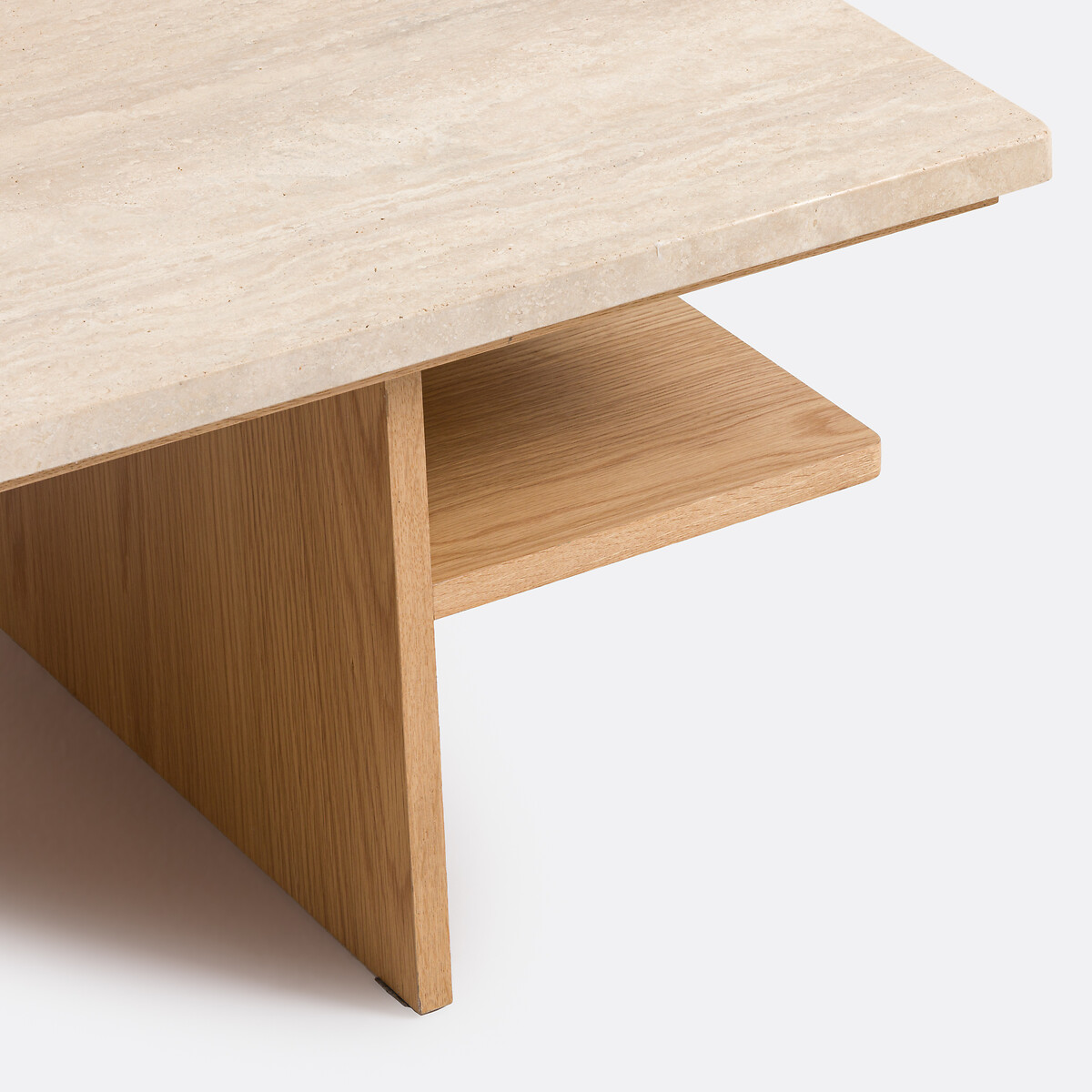 Table basse XL, en travertin et plaqué chêne, largeur 120 cm, CALISTE travertin, LA REDOUTE INTERIEURS