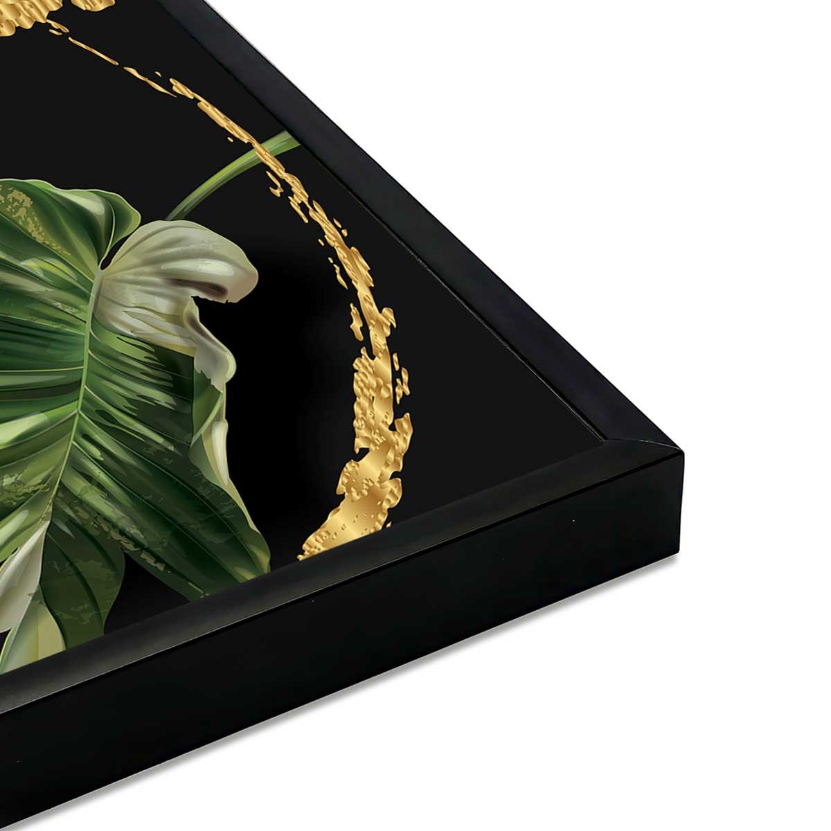 Affiche encadrée tropicale feuilles exotiques fond noir affiche + cadre en métal - noir, HEXOA
