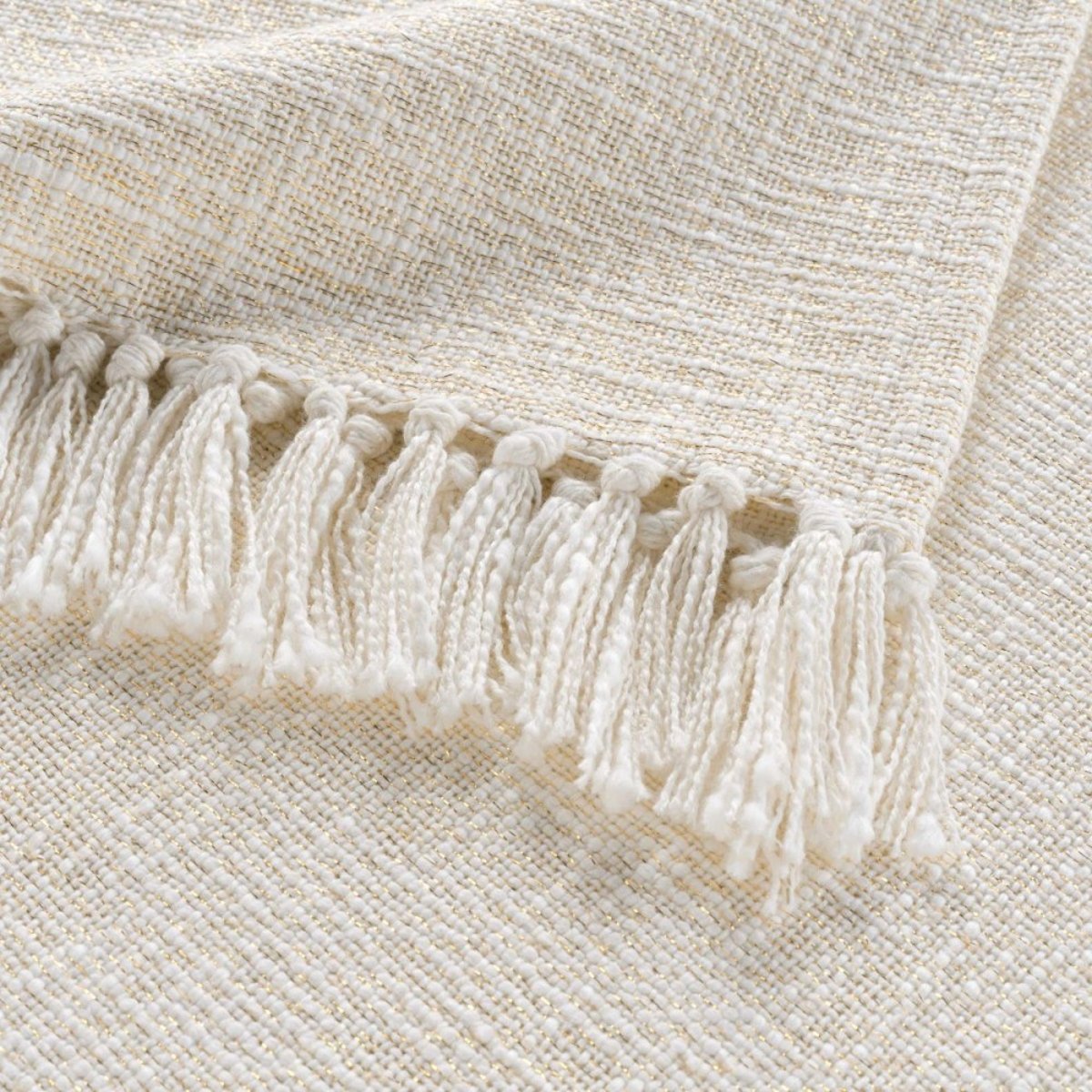 Plaid à Franges 125x150 Finition Fil Métal Doré beige, DECORATIE