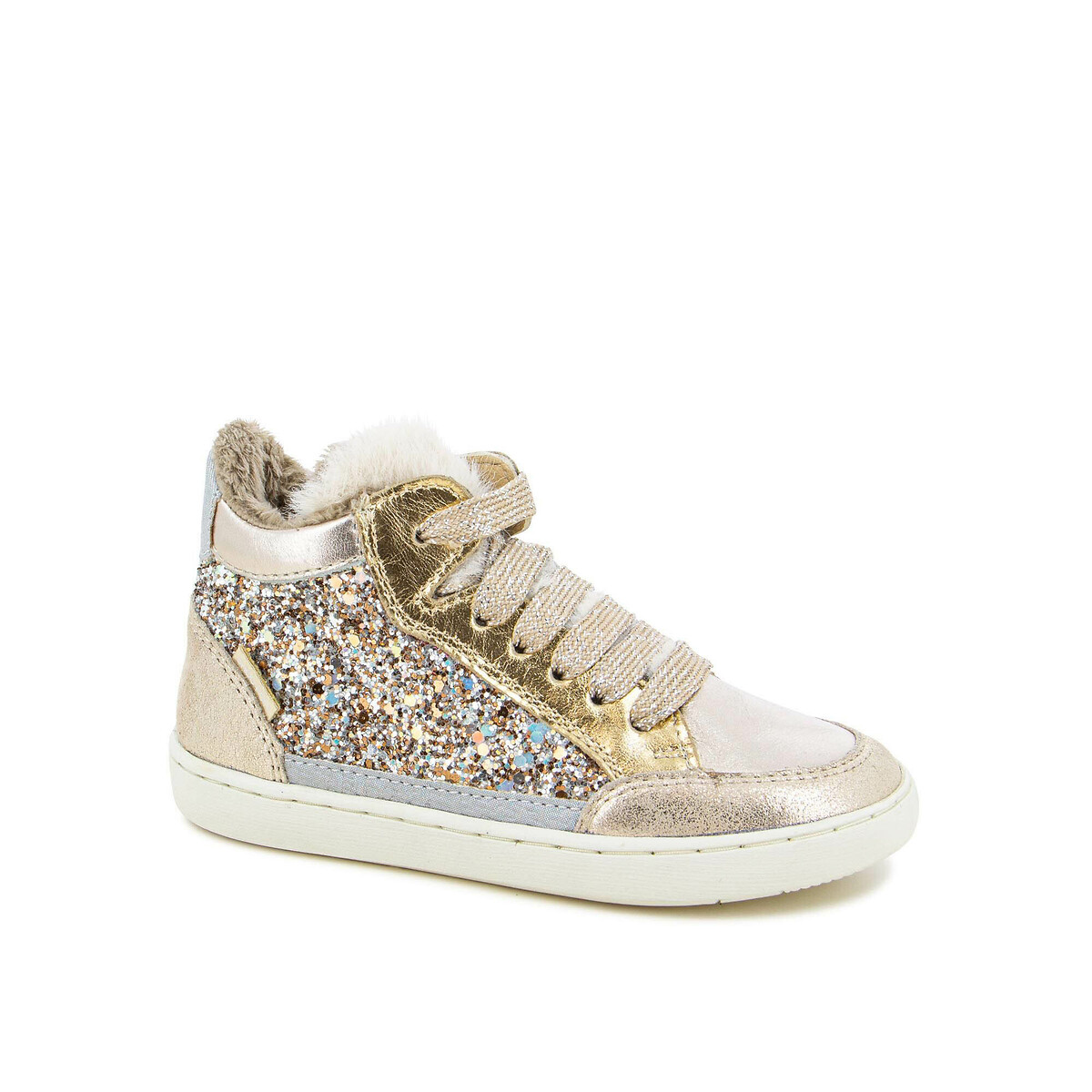 Kids' Play Connect High Top Trainers with Faux Fur Lining gold-coloured, SHOO POM