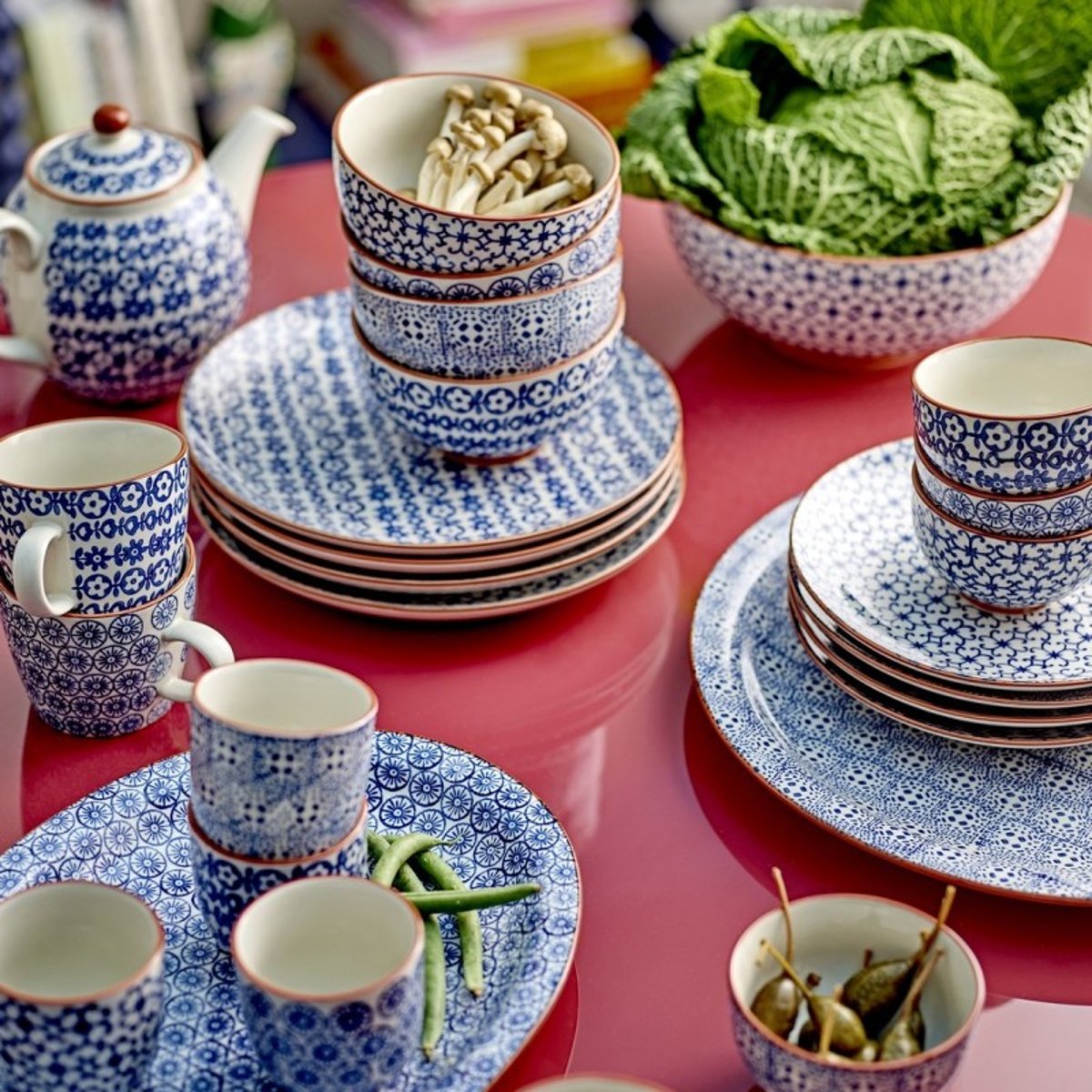 Petit bol motif floral géométrique Karine set de 4 bleu, BLOOMINGVILLE
