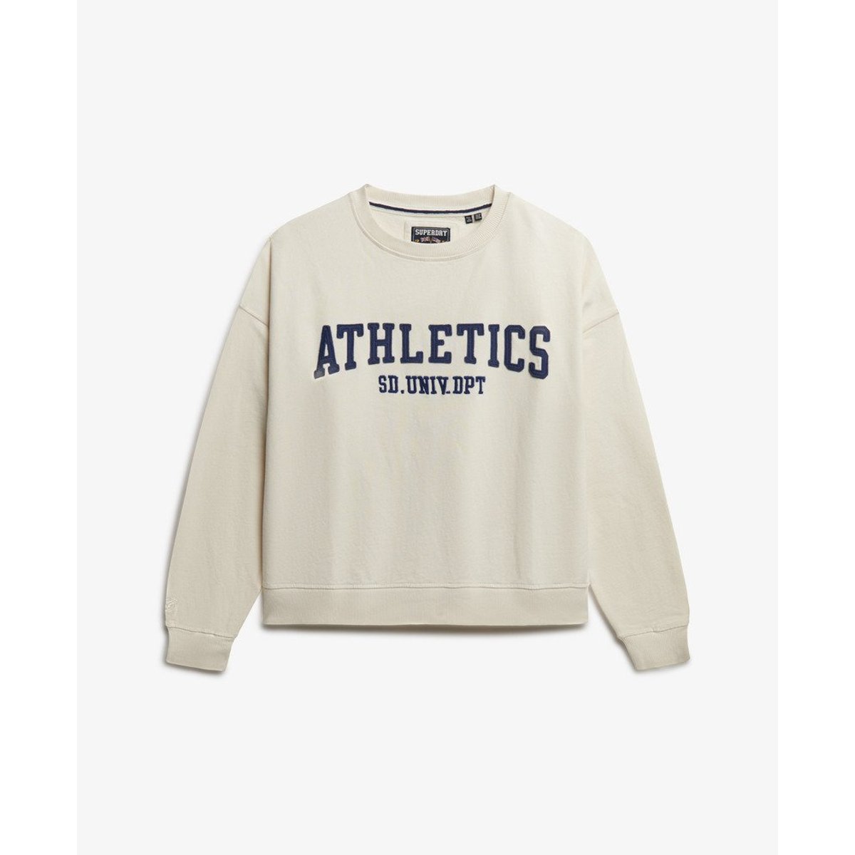 Sweatshirt Athletic Essentials à Appliqué blanc cassé os du désert, SUPERDRY