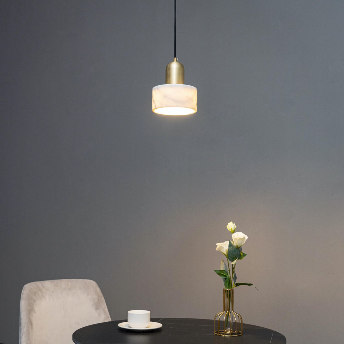 Suspension en marbre et métal - MERYL laiton et blanc, KOSILUM