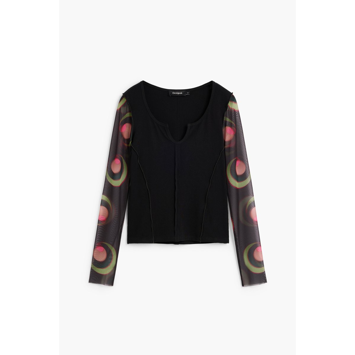 T-shirt à manches longues imprimé noir, DESIGUAL