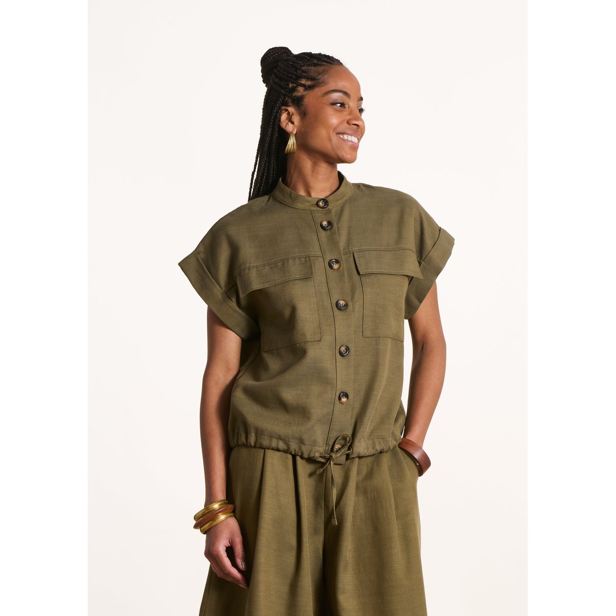 Chemise fluide manches courtes kaki, LA FEE MARABOUTEE