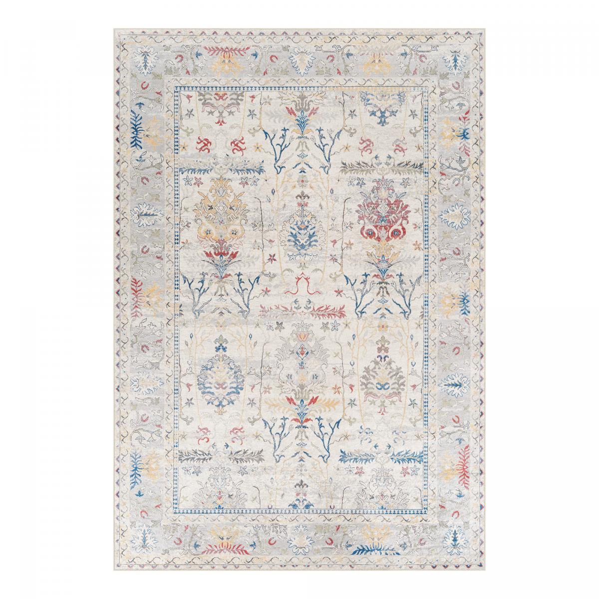Tapis d'orient au motif oriental, style kilim, LYN11 PERLE beige, bleu, multicolore, UN AMOUR DE TAPIS