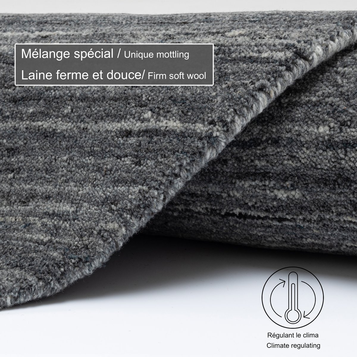 Tapis de salon uni en laine tissé main - PURE anthracite, THEKO