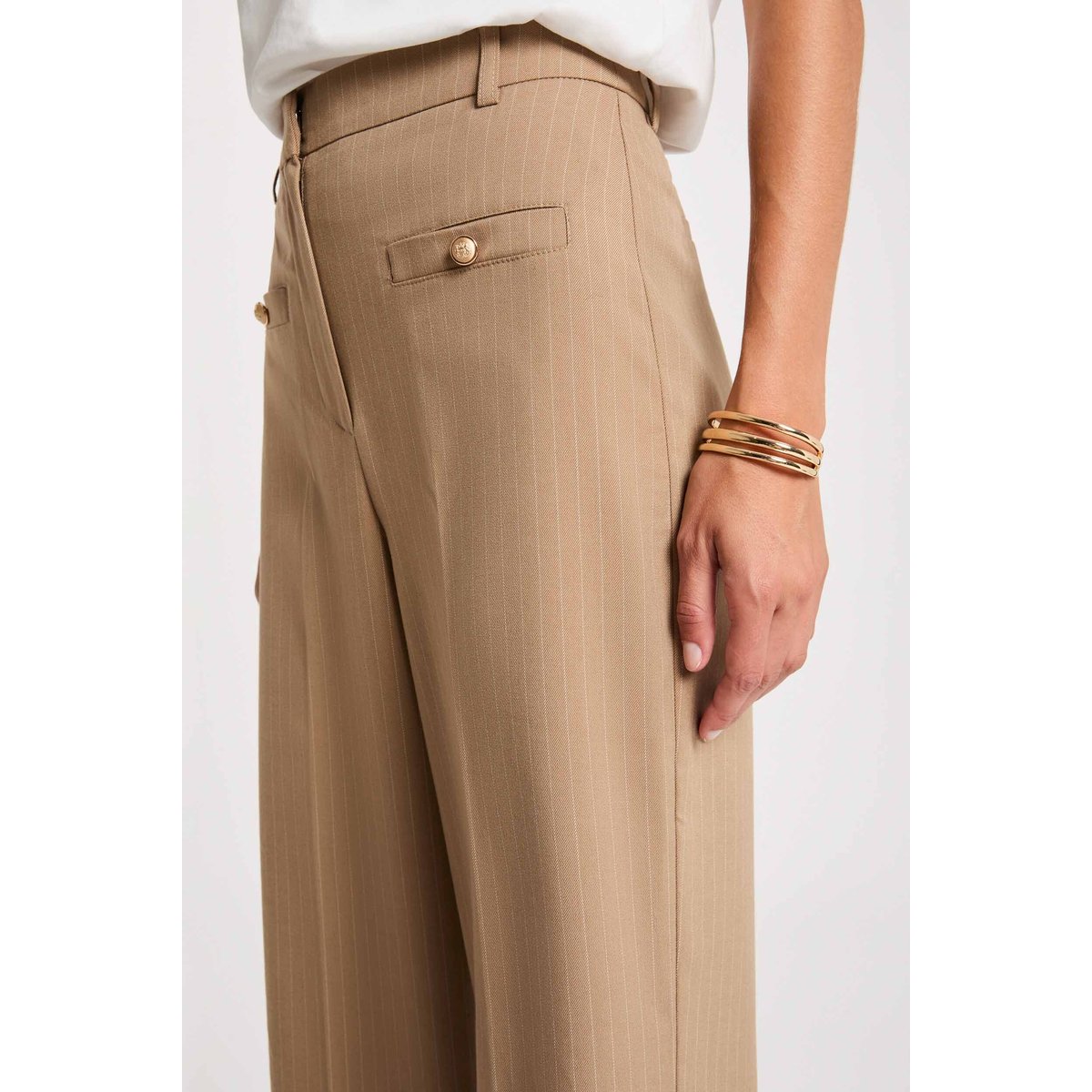 Pantalon droit taille haute taupe, MORGAN