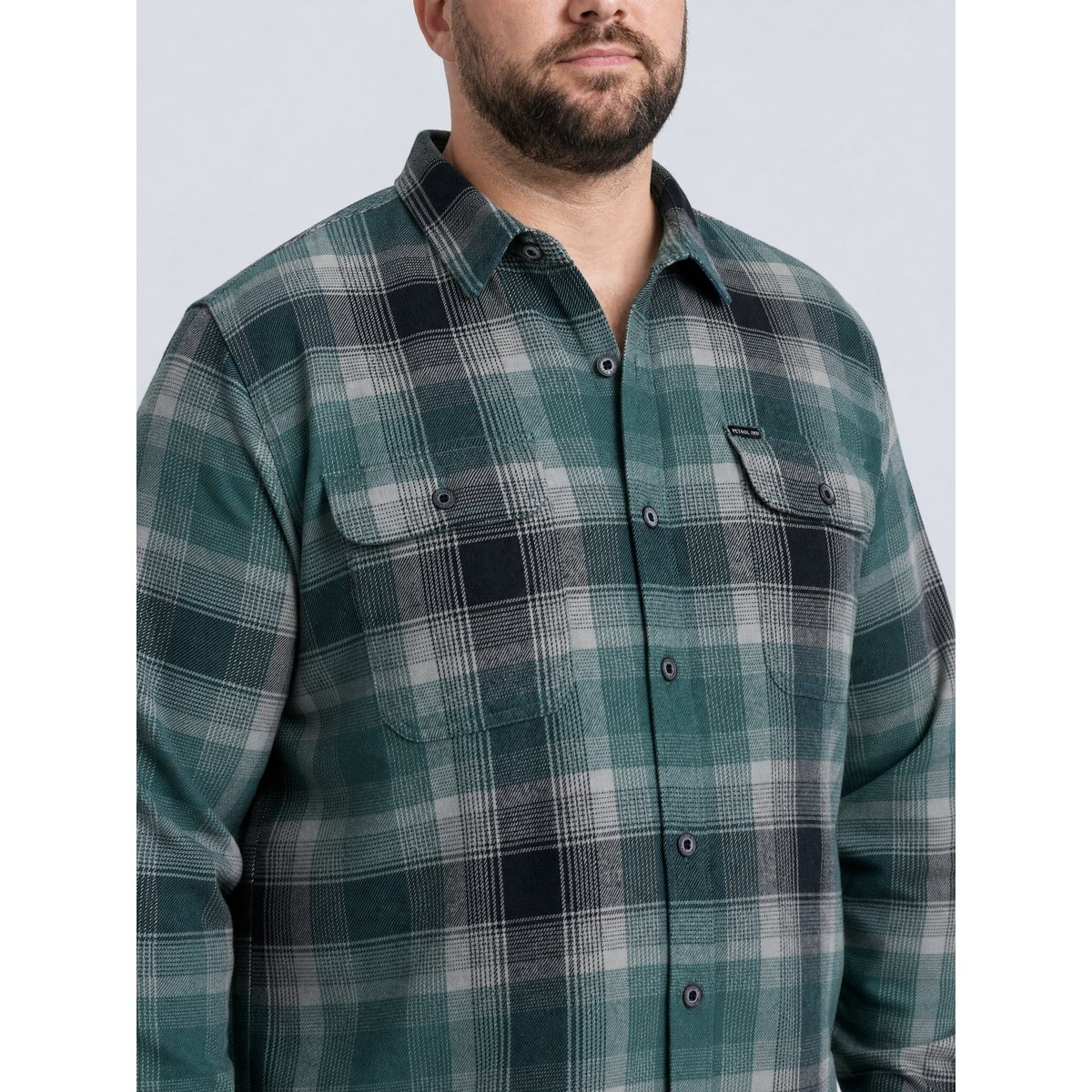 Chemise grande taille à carreaux et motif chevrons steelmark vert teal green, PETROL INDUSTRIES