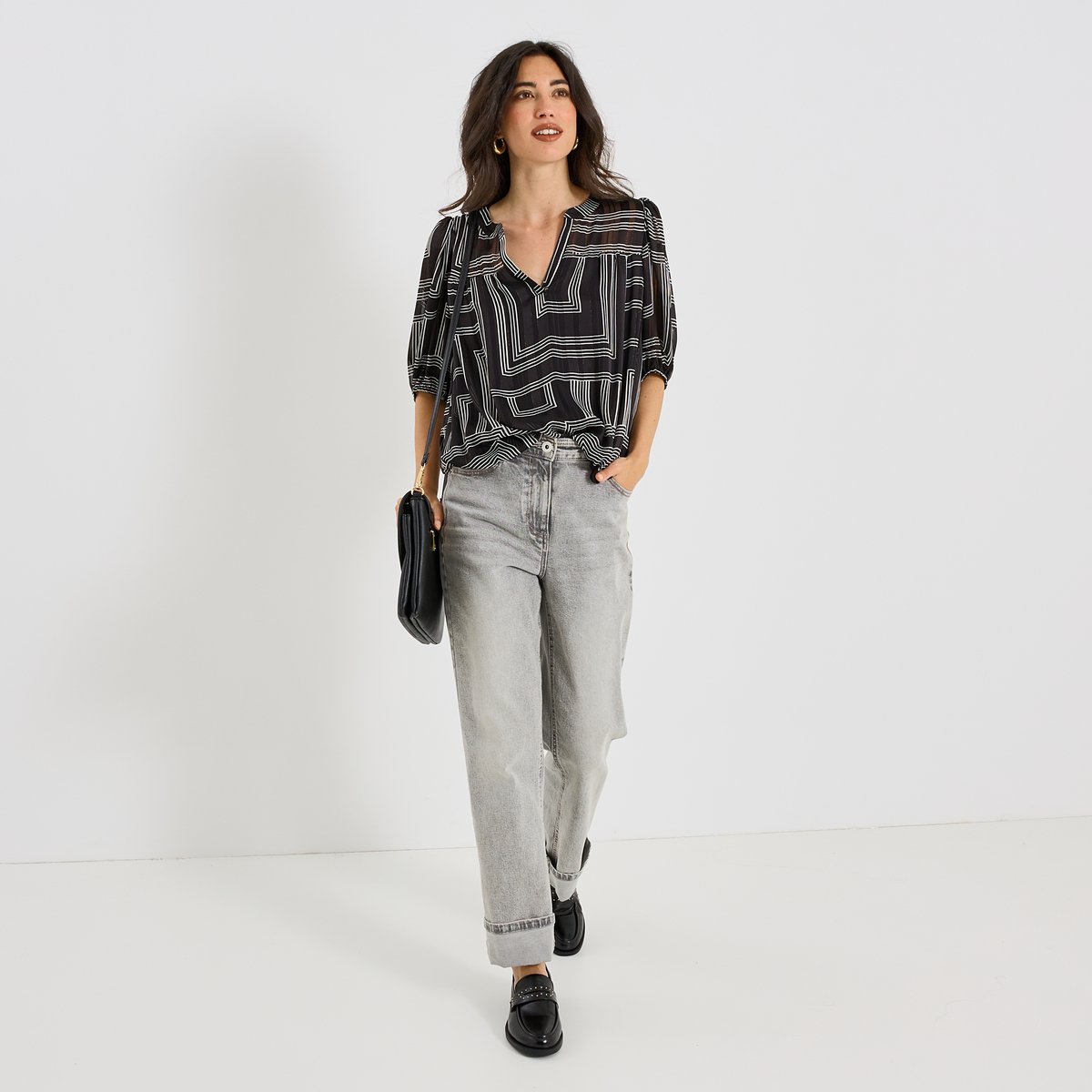 Blouse imprimé géométrique noir, GRAIN DE MALICE