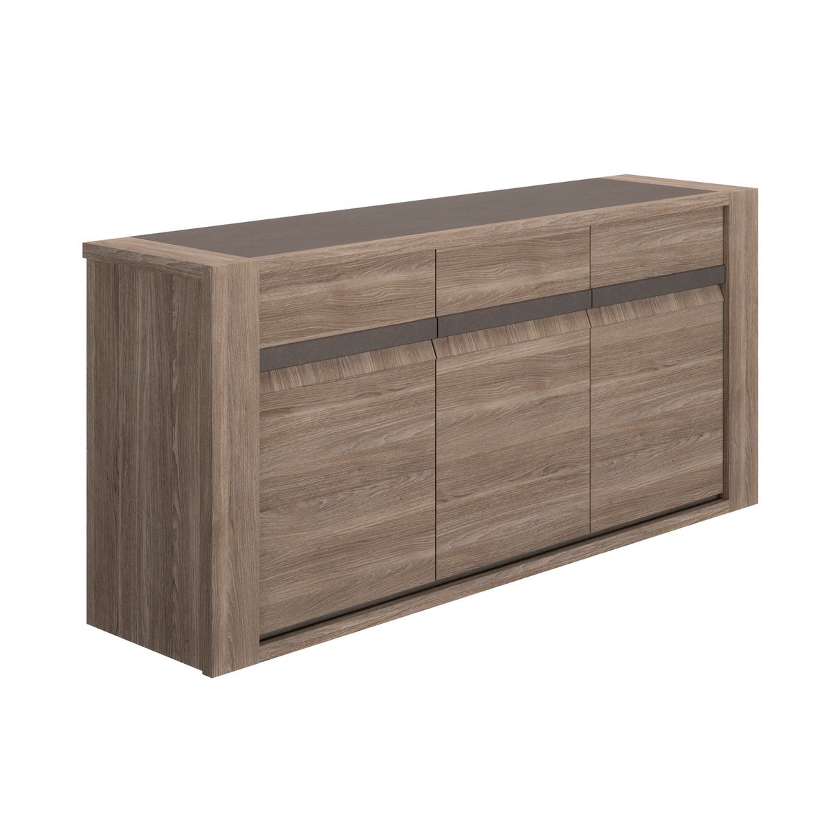 Buffet 3 portes 190cm reed avec 2 tablettes beige, GAMI