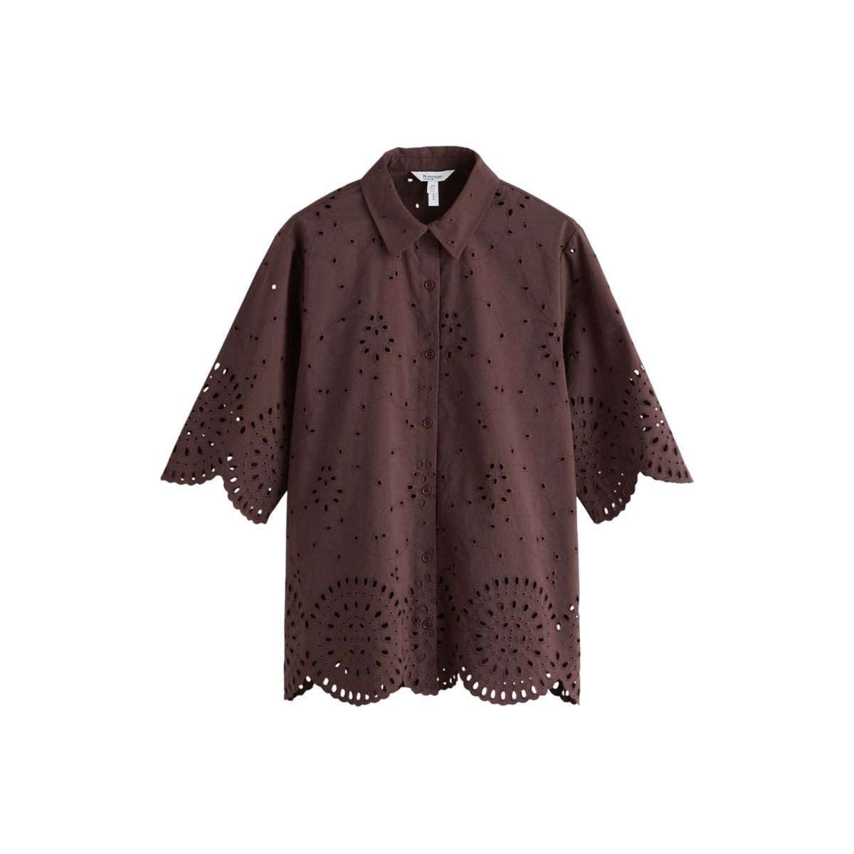 Chemise brodée à manches 3/4 n. premium marron chocolat, NEXT