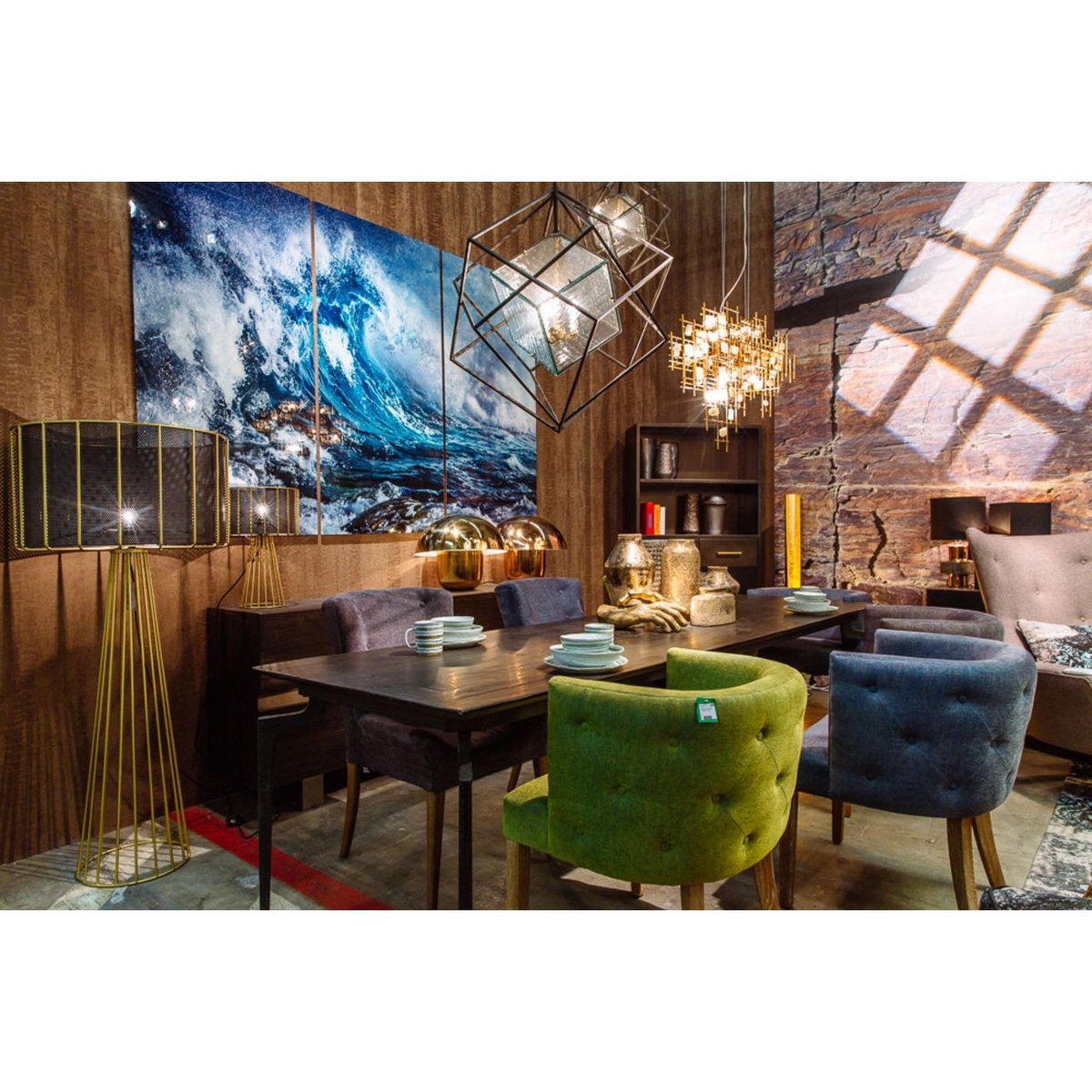Lot de 3 tableaux en verre vague, TRIPTYCHON bleu, KARE DESIGN