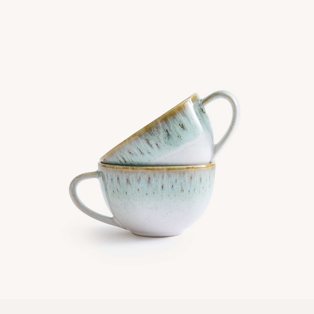 Set van 2 theekopjes, geglazuurd steengoed, FARA kaki/blauw, AM.PM