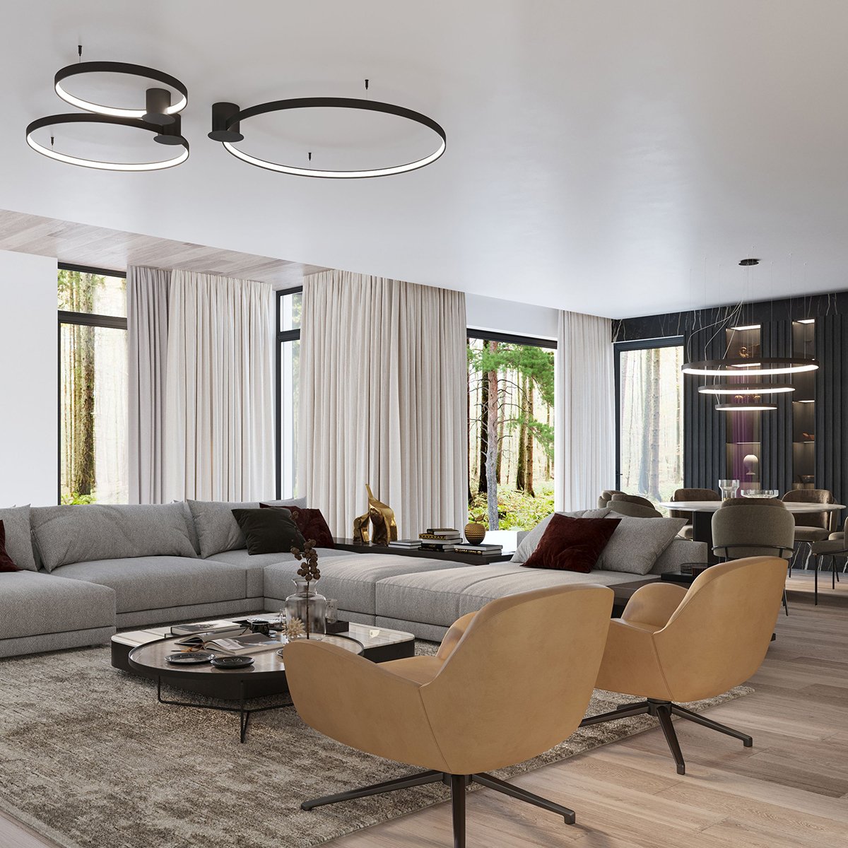 Lustre Aluminium Noir LED 2 Rio noir, EDEN