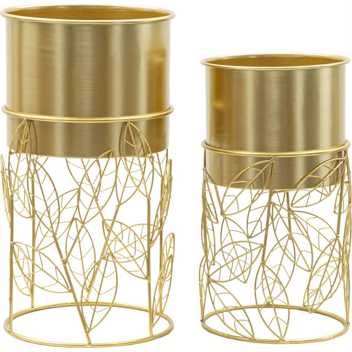 Lot de 2 cache-pots en fer motif feuilles GLAM doré, RECOLLECTION