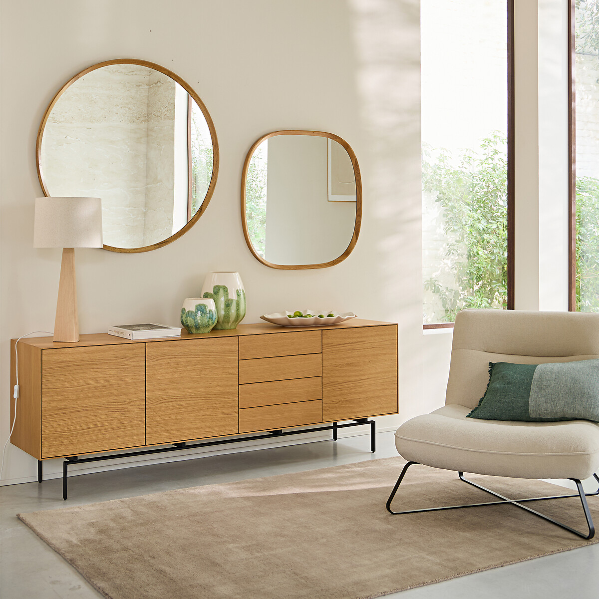 Miroir organique chêne massif et MDF, H80cm, Orion naturel, AM.PM