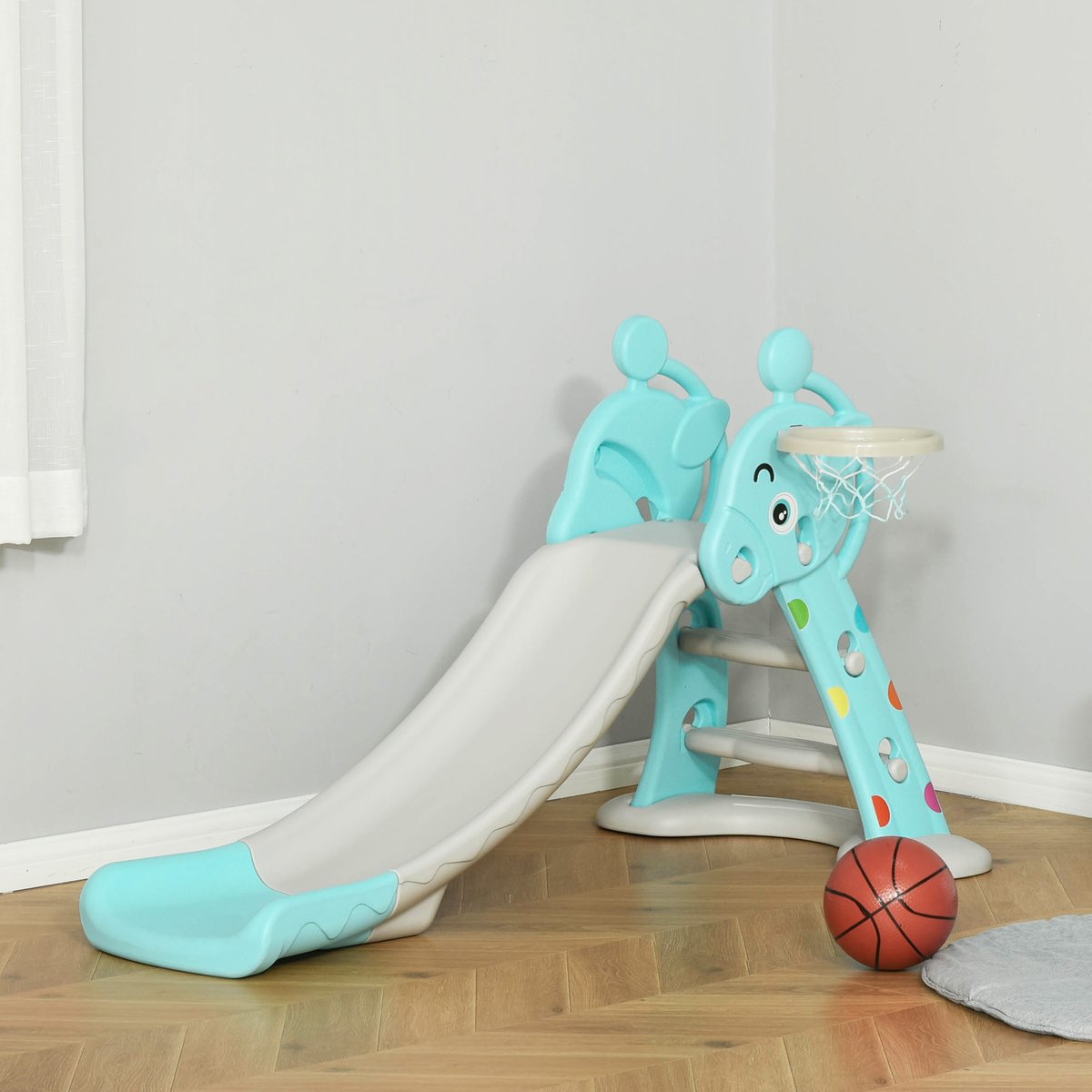 Toboggan enfant avec panier basket bleu, HOMCOM