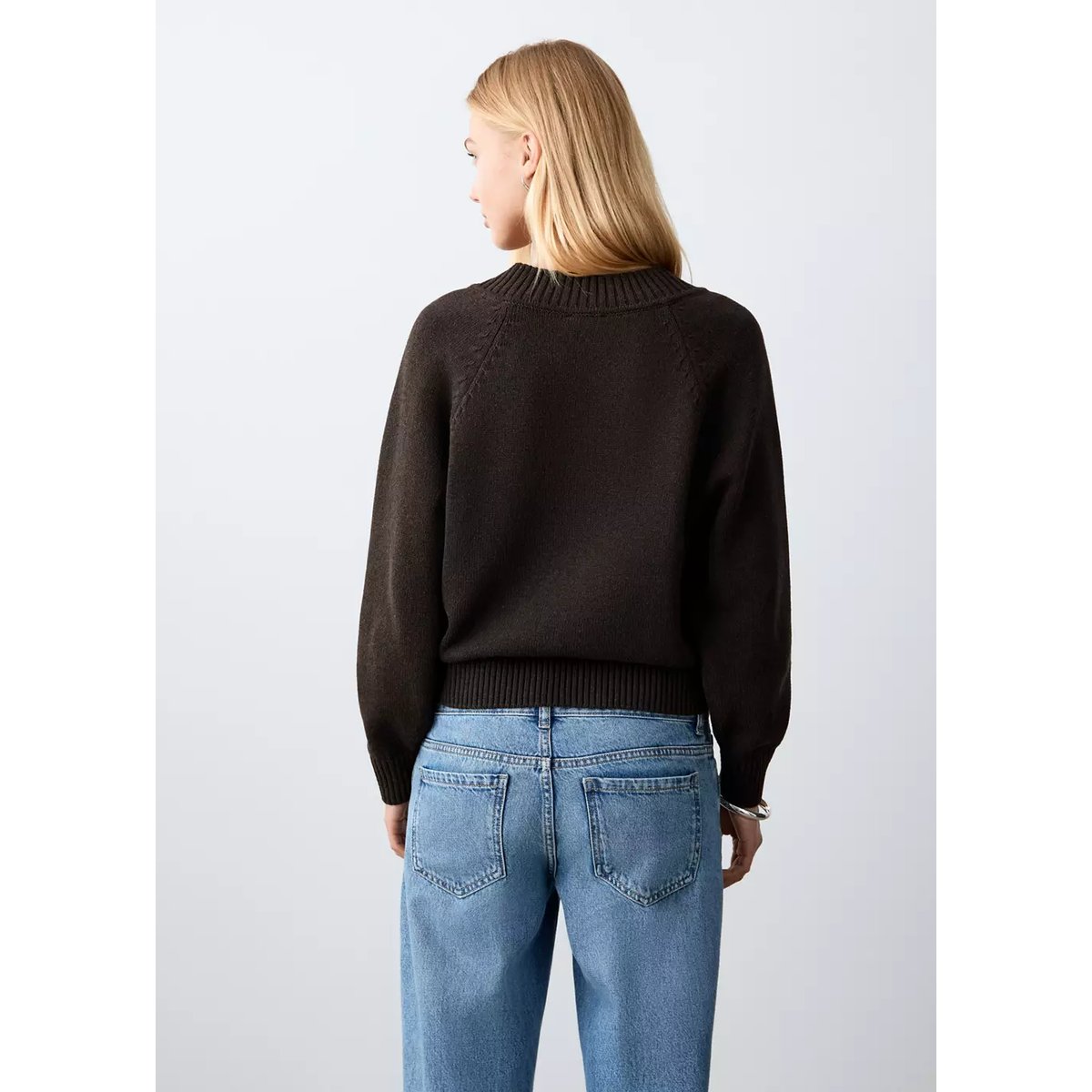 Pull-over maille col en V marron, MANGO TEEN