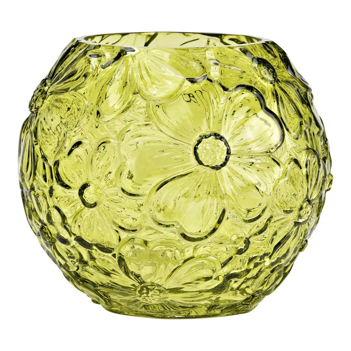 Vase rond en verre transparent Fleurs vert, EDEN