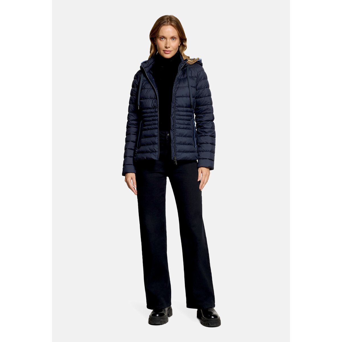 Veste matelassée à capuche amovible bleu foncé, BETTY BARCLAY