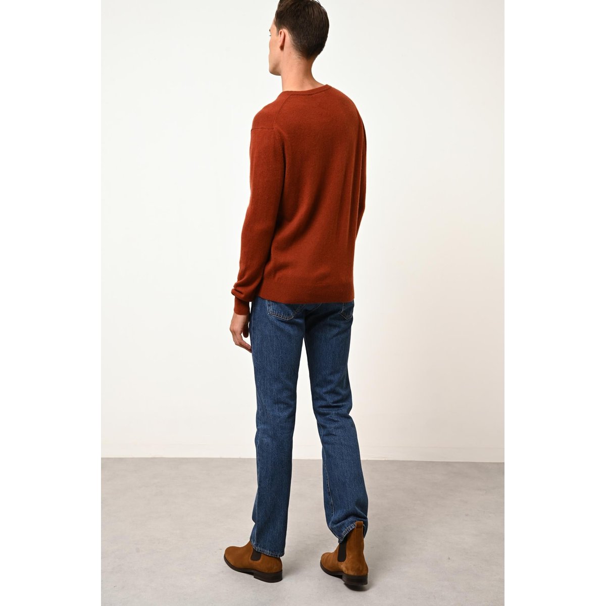 Pull Col V  Écureuil Walt marron, JUST CASHMERE