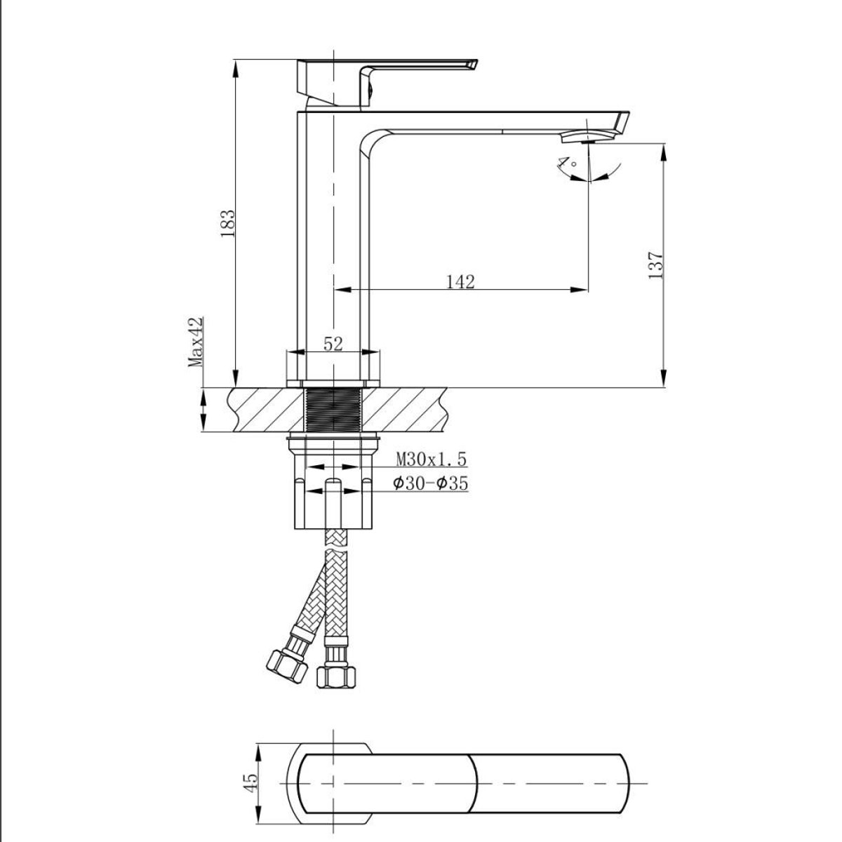 Mitigeur salle bain pour lavabo Louga métal gris, WANDA COLLECTION