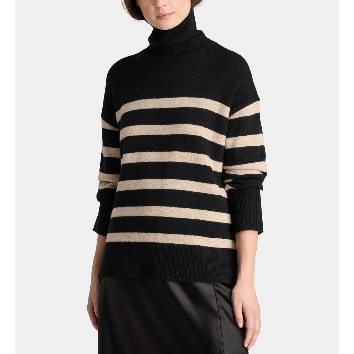 Pull droit delphine en laine beige et noir, GALERIES LAFAYETTE